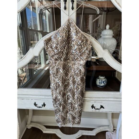 AIDAN MATTOX Grid Sequined Halter Cocktail Dress size‎ 8 NWT - Picture 3 of 5